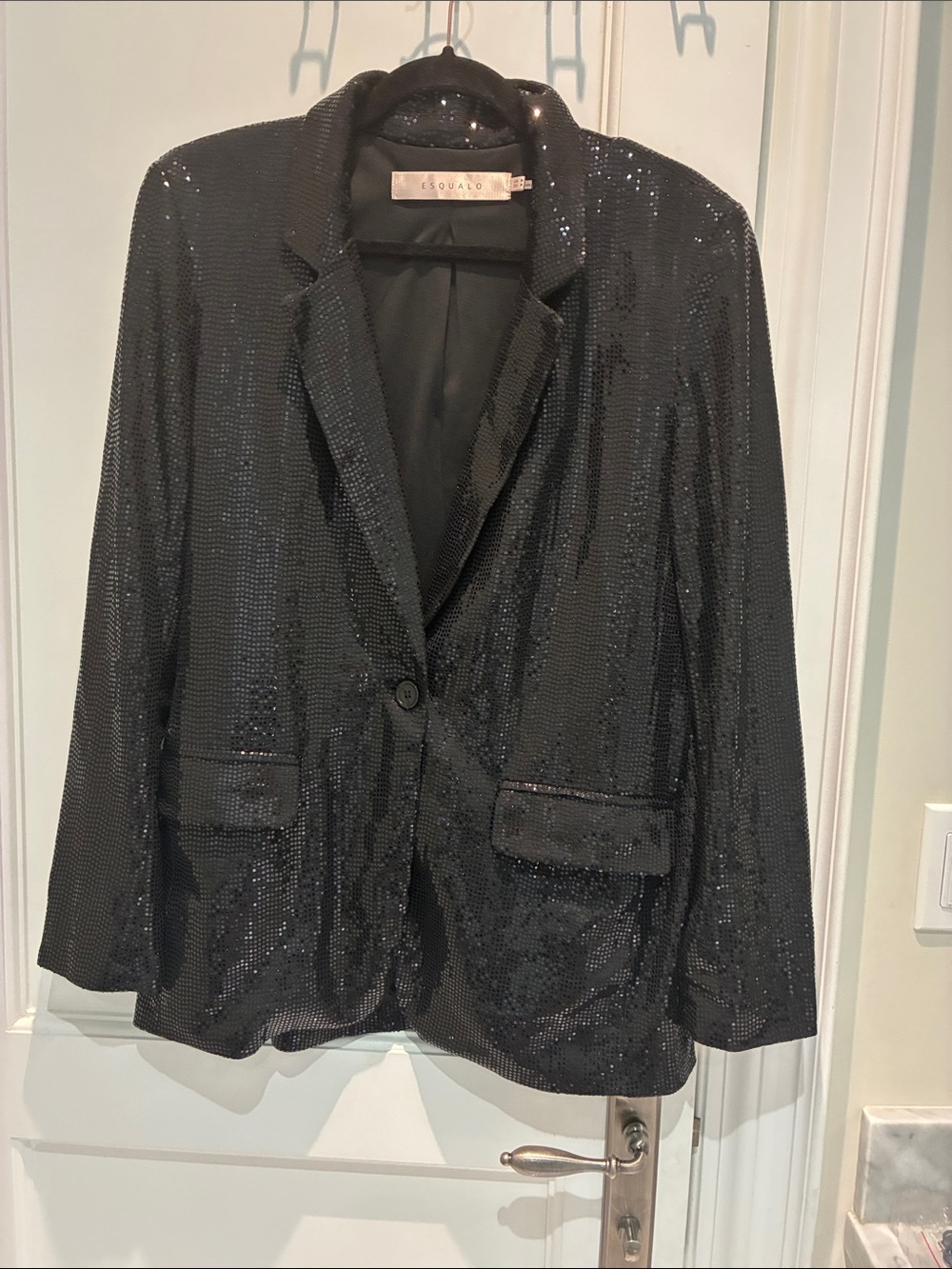 ESQUALO Black Sequin Single Button Blazer Size M ⭐️